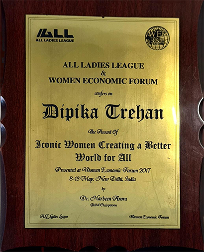ALL Ladies League & Women Economic Forum award presented to Dipika Trehan — Iconic Women Creating a Better World for All